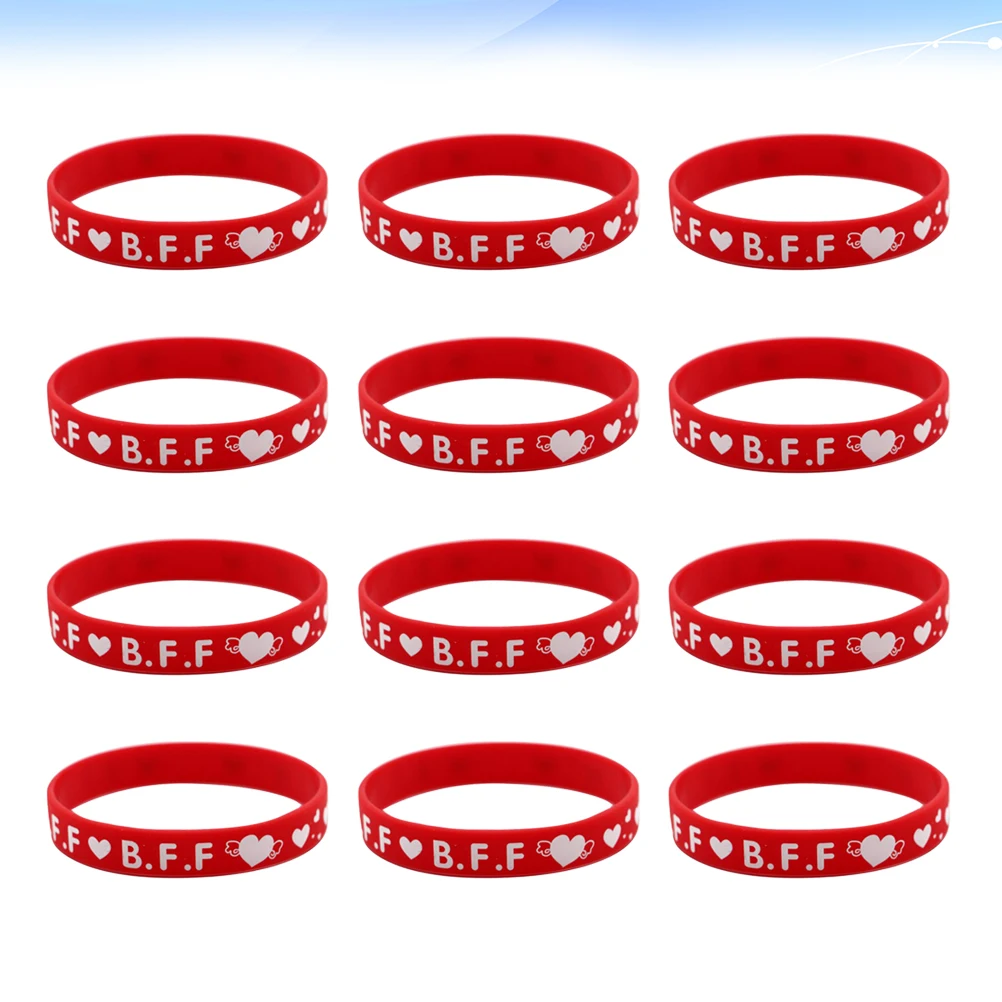 

12 Pcs Silicone Bracelet Valentine's Day Wristbands Small Presents Party Supplies Hand Decoration Bracelets