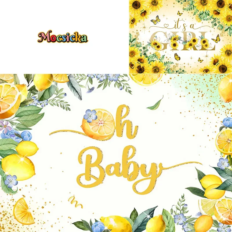 Mocsicka Baby Show Photography Backgrounds Yellow Lemon Backdrops Kids Birthday Party Cake Smash Customisable Banners Studio