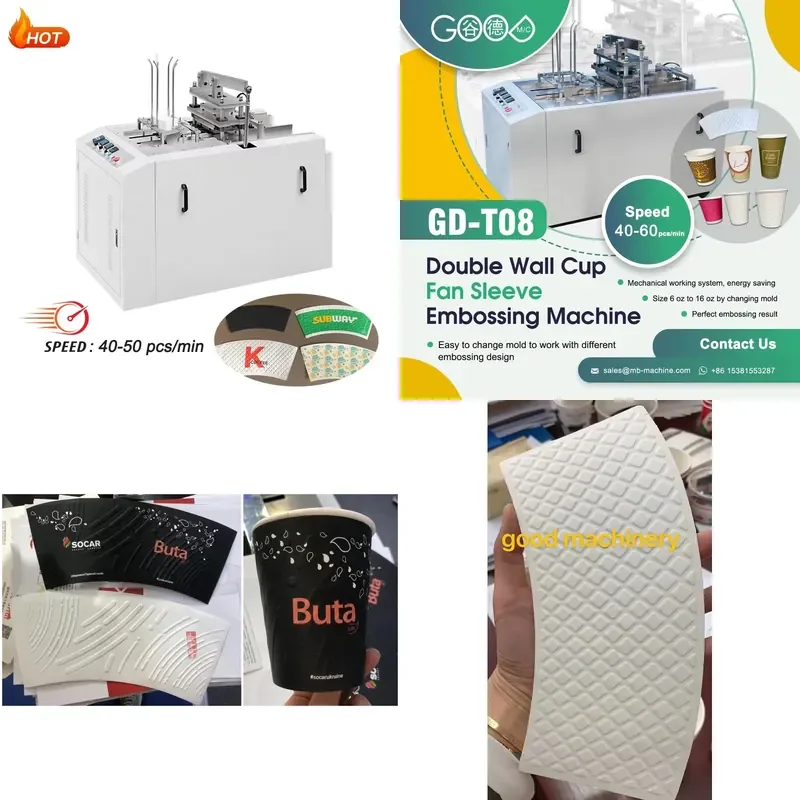 GD-T08 Fully Automatic Low Price Hot Melt Glue Ripple Double Wall Paper Cup Fan Embossing Machine