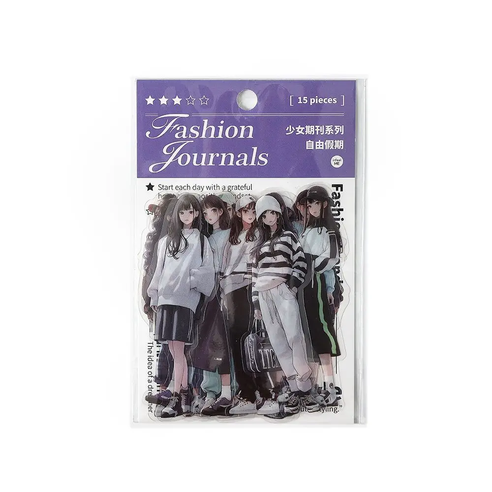 Card Lover 15 Pcs [Girls\\' Periodical Series] Cute Journal Stickers PET Sticker Paper Scrapbooking Material Scrapbook Kit