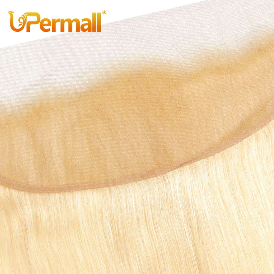 Upermall-Cabello Humano liso con encaje Frontal, pelo Remy 100% transparente, suizo, HD, predespuntado, n. ° 613, Rubio 13x4, a la venta