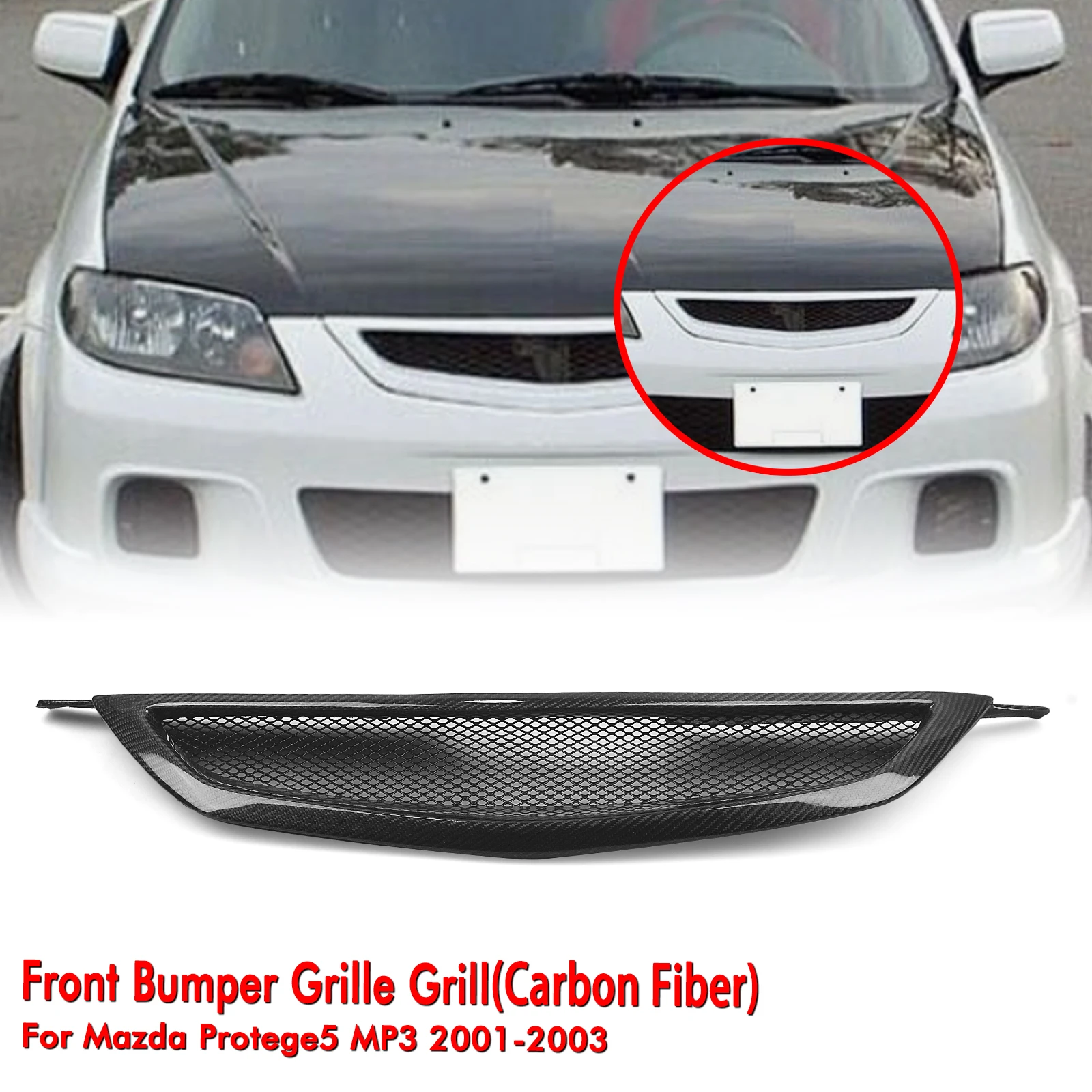 

Front Grille Racing Grill For Mazda Protege5 MP3 2001-2003 Real Carbon Fiber/Fiberglass Upper Bumper Hood Mesh Grid