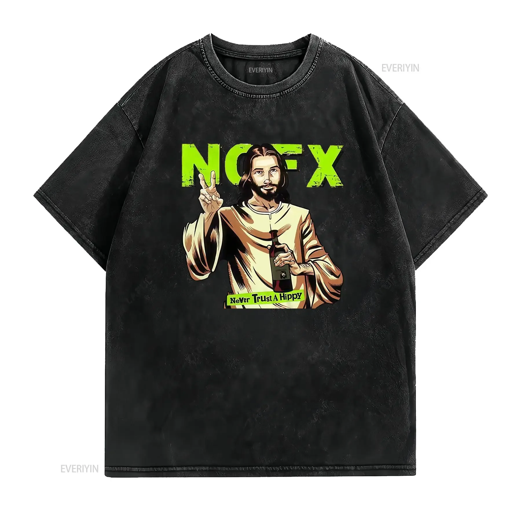 NoFX Jesus Never Trust A Hippi Music Top T Shirt Best Cute Mens Women 3008 vintage Washed Casual Soft graphic Comfortable
