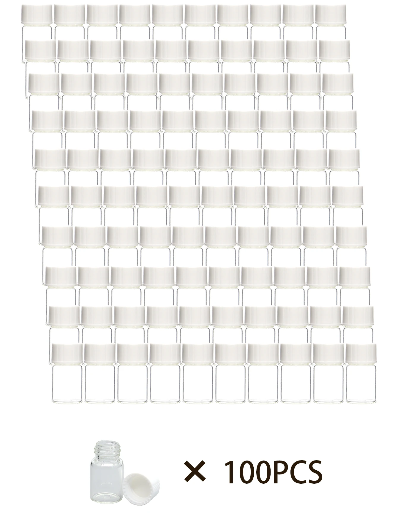 100 x 2ML  Mini Clear Glass Essential Oil Bottle 2cc Transparent Samples Glass Vial White  Black Cap  Small Cosmetic Containers