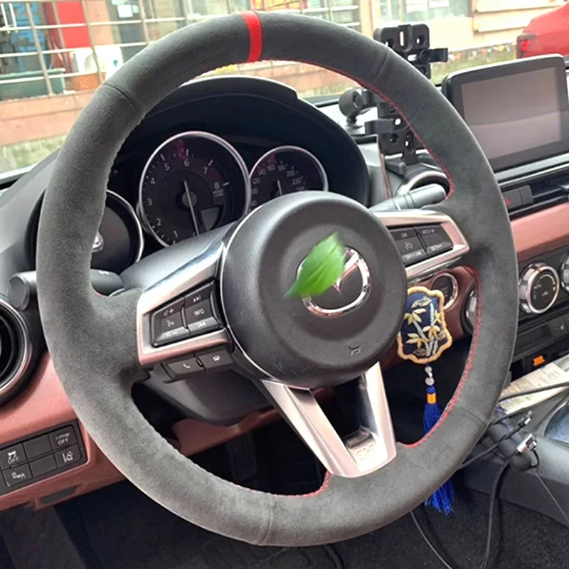 

Customized suede Style Car Steering Wheel Cover for Mazda MX-5 2015-2022 MX5 ND Hand-Stitched black Steering Wheel Wrap