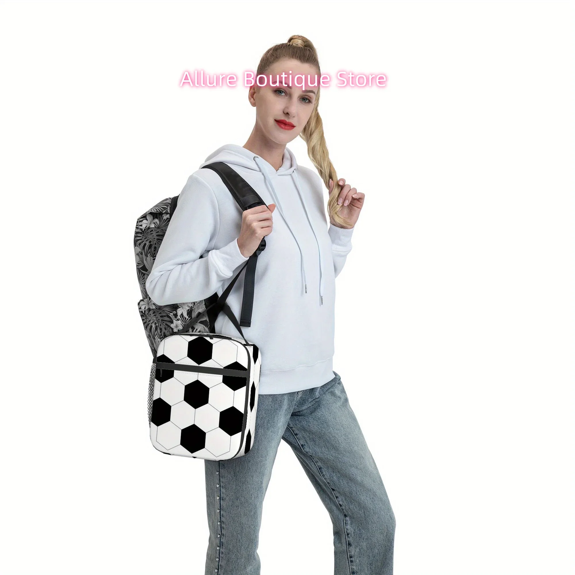 1pc, Soccer Ball Pattern Design Printed Thermal Bag - Insulated Lunch Tote for Home/Restaurant/Office Use (Unisex Portable Reusa