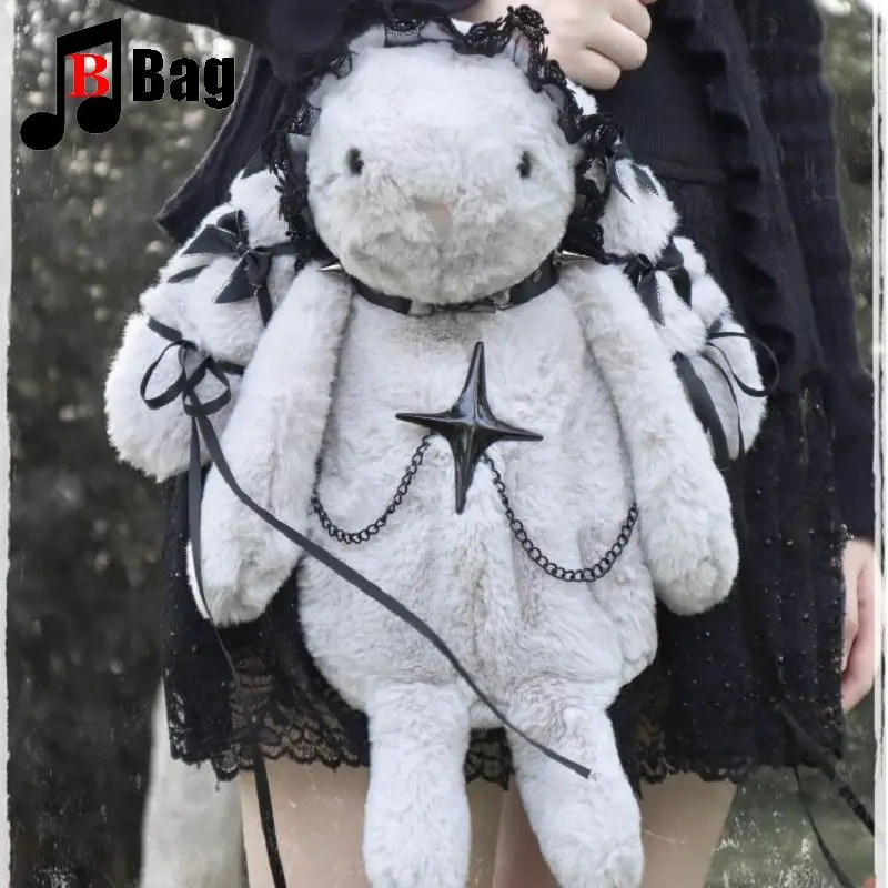 Y2K Gothic Women\'s Girls Punk Harajuku Handbag Original Heartbeat Rabbit Subculture Plush Furry Crossbody Bag Totes