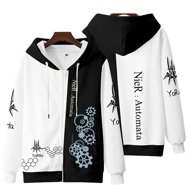 New NieR:Automata Hoodie Game Yorha 2B Coat Jacket Autumn Winter Men Zipper NieR Automata Sweatshirt Cosplay Costume