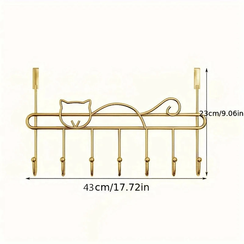 Projeto do gato sobre o gancho da porta, instalação fácil, cremalheira pendurada Punch-Free, fácil de usar, 2pcs