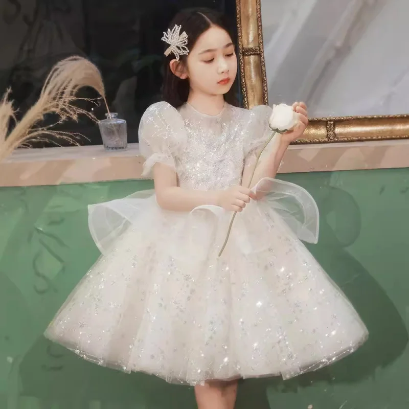 

Весеннее детское пышное платье принцессы для девочек, костюм для выступлений на фортепиано с цветочным узором для маленьких девочек, элитный костюм