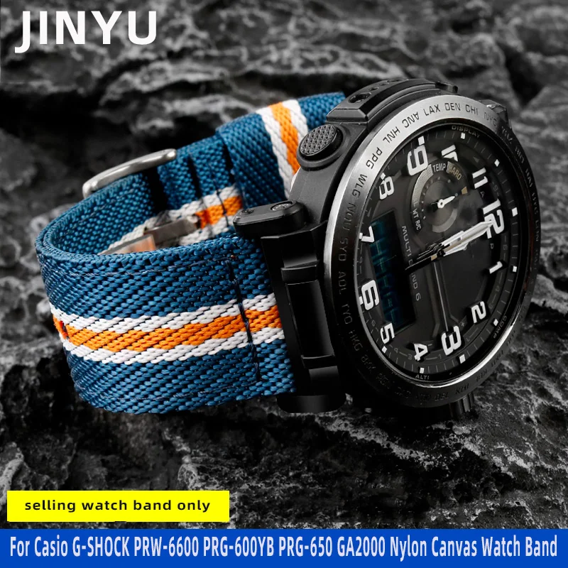 Sport Nylon Canvas Strap 24mm For Casio G-SHOCK PRW-6600 PRG-600YB PRG-650 GA2000 Men Replacement Waterproof Quick Release