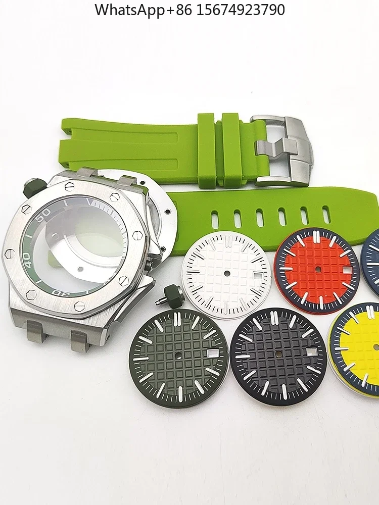 Watch Accessories Army Green Inner Shadow 42MM Case Kit Sapphire Substitute Royal Oak Fits NH35 Movement