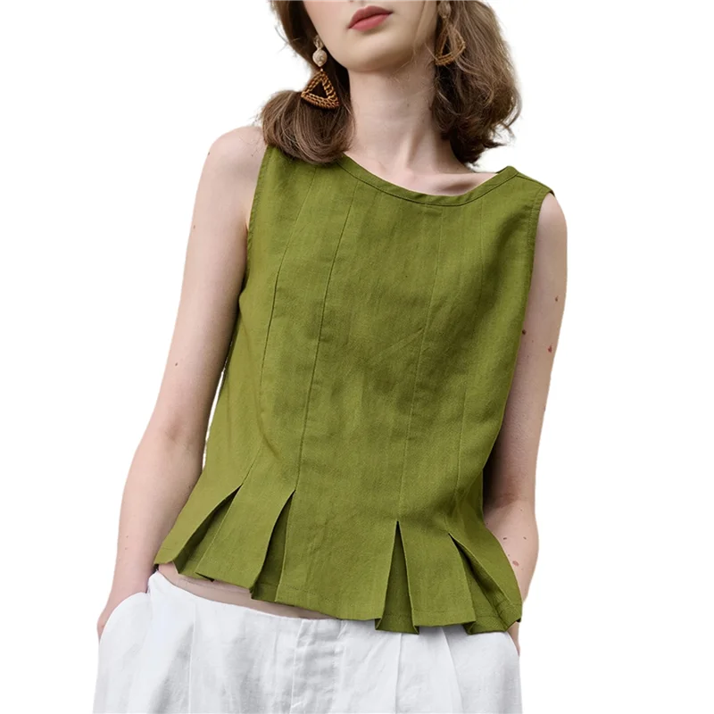 

CGS-Women's Linen Sleeveless Tank Tops Summer Shirts Casual Blouses