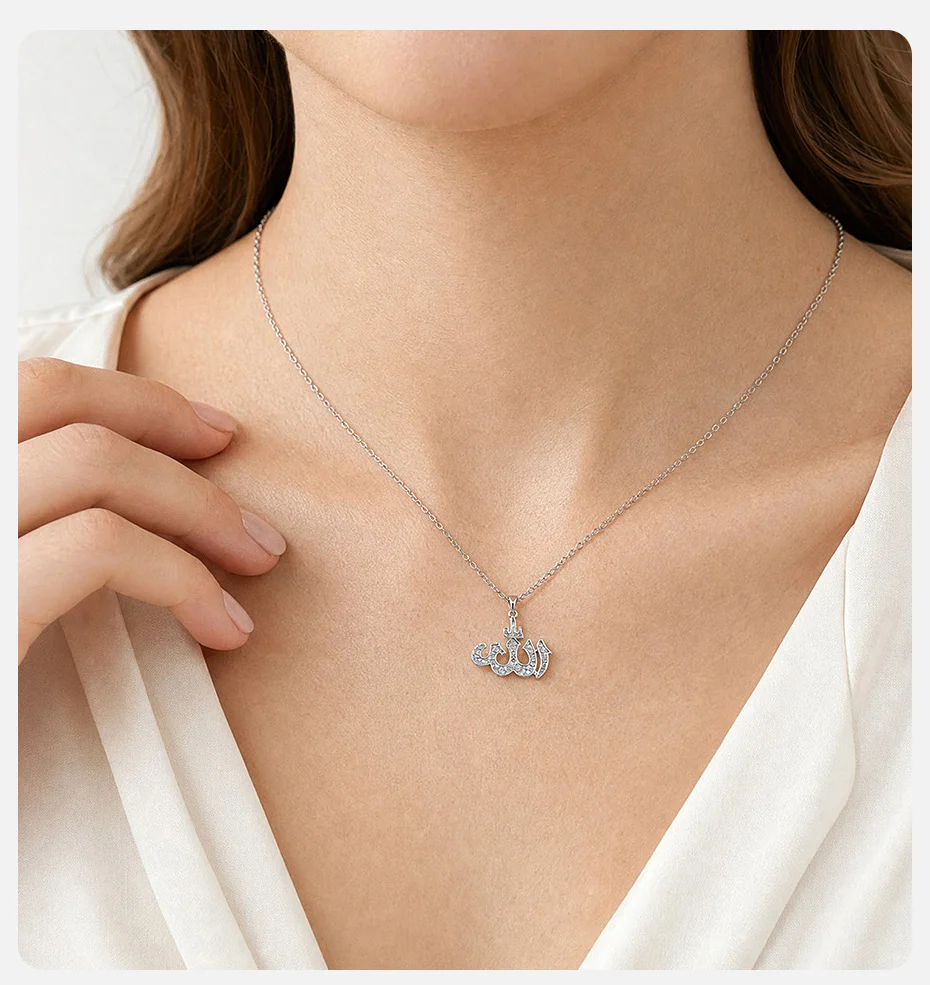 Vnox Vintage Islamische Allah-Rune Halskette für Frauen Kupfer Glänzende Kristalle Allah Anhänger Halskette Muslimischer Religiöser Glaubensschmuck – Detail 2