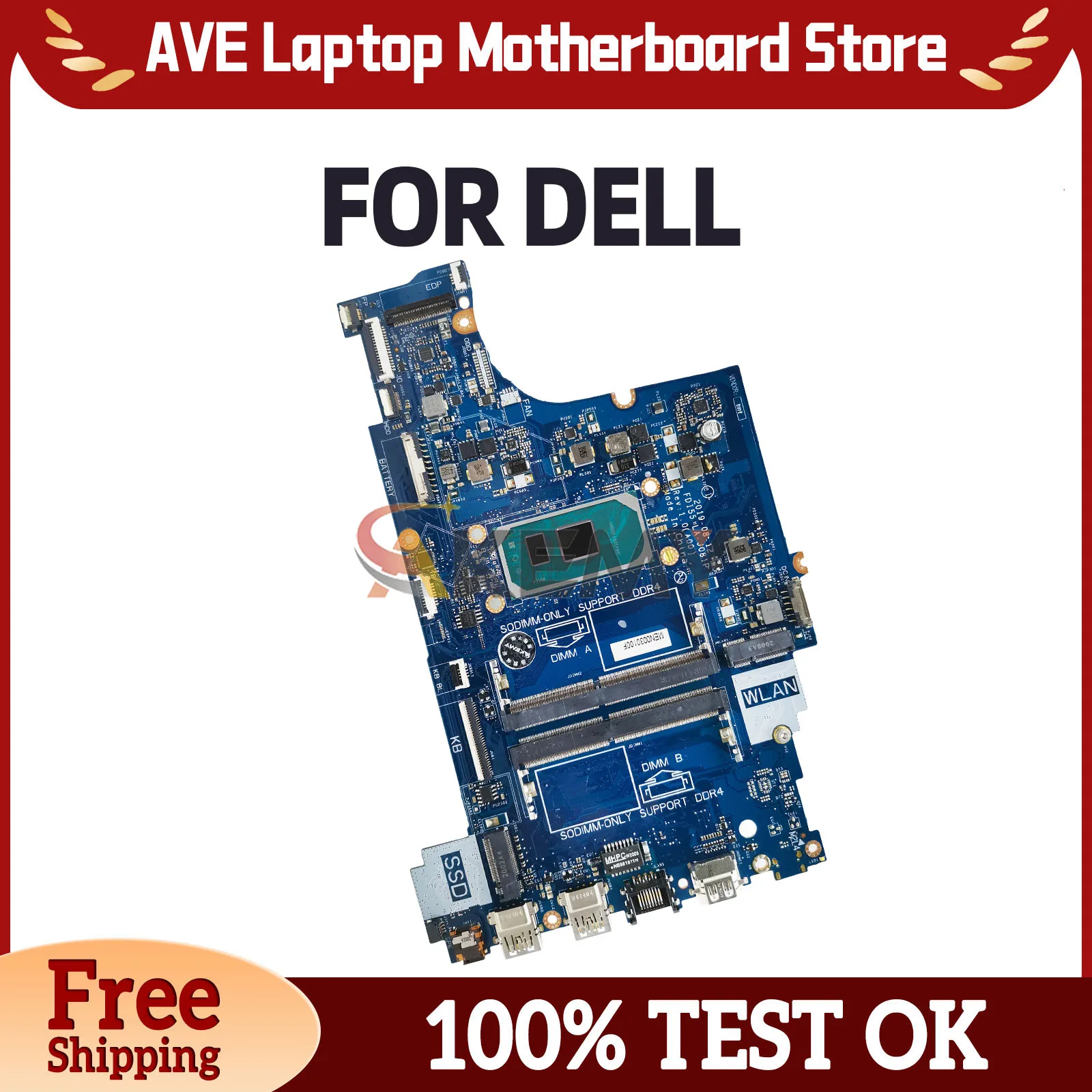 

LA-J081P Motherboard For DELL Vostro 3401 3501 3491 Inspiron 3493 3593 3793 5593 0W20W5 62DM7 Laptop Mainboard i3 i5 i7 10th Gen