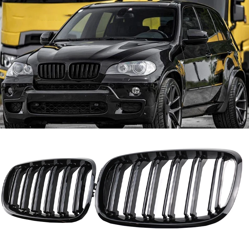 Car Bumper Kidney Grille Front Grill Double Slat Grilles For BMW X5 X6 E70 E71 2008-2013 Auto Grill Gloss Black Racing Grills