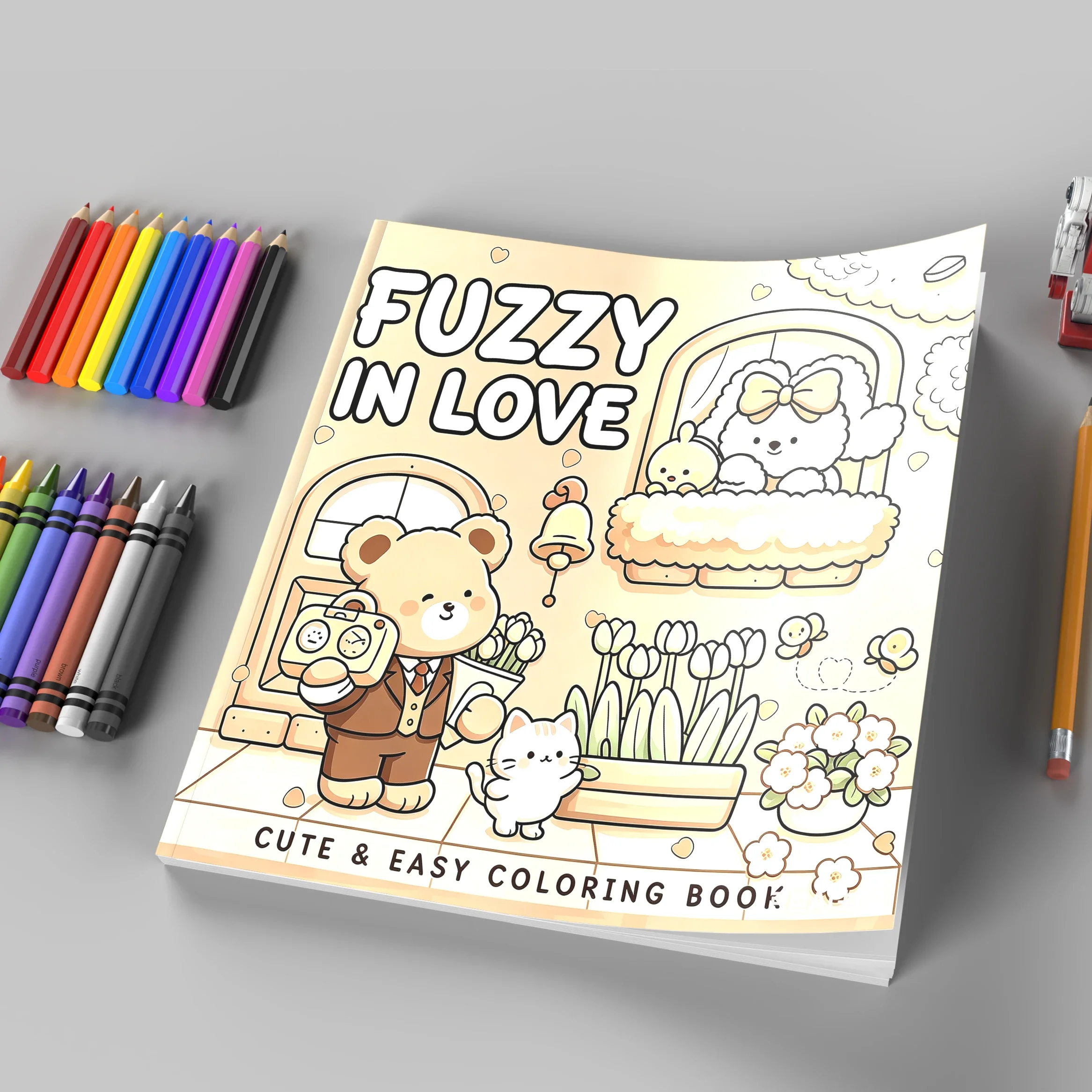 

FUZZY IN LOVE Bold-Easy Patterns Coloring Book for Adult Cute Drawing Book Perfect Gift for Birthday Back to School Art Supplies
