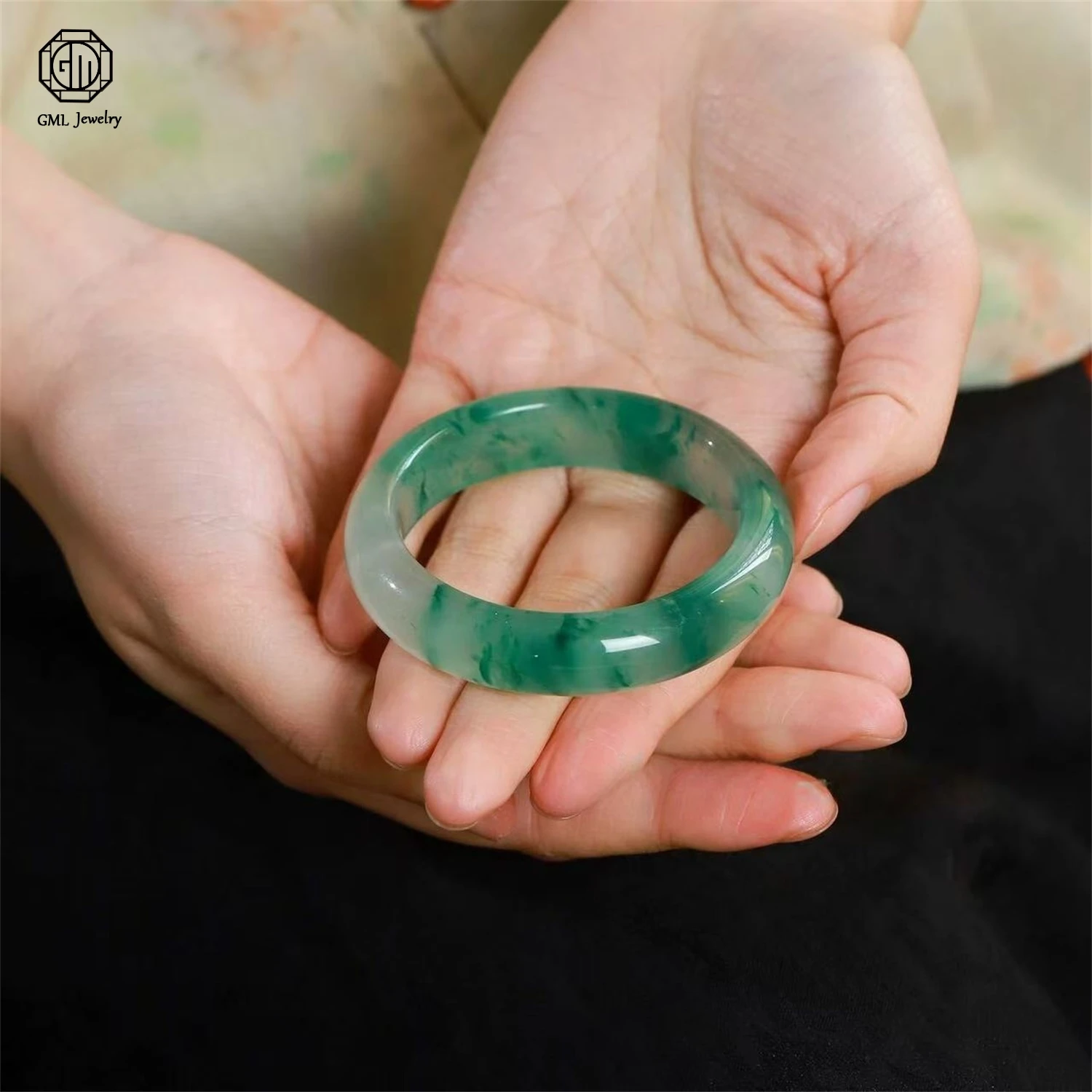 Natural Dulong Jade Ice Floating Flower Old Pit Yang Green Bangle Jadeite Color Classic Round Women Bracelet Exquisite Gift