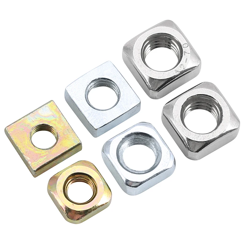 M3 M4 M5 M6 M12 Yellow Zinc Plated Square Nut, Carbon Steel Square Lock Nut, Full Sizes Industrial Hardware Fastener