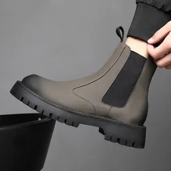 mens luxury fashion chelsea boots black grey platform shoes cowboy autumn winter boot handsome original leather ankle botas mans