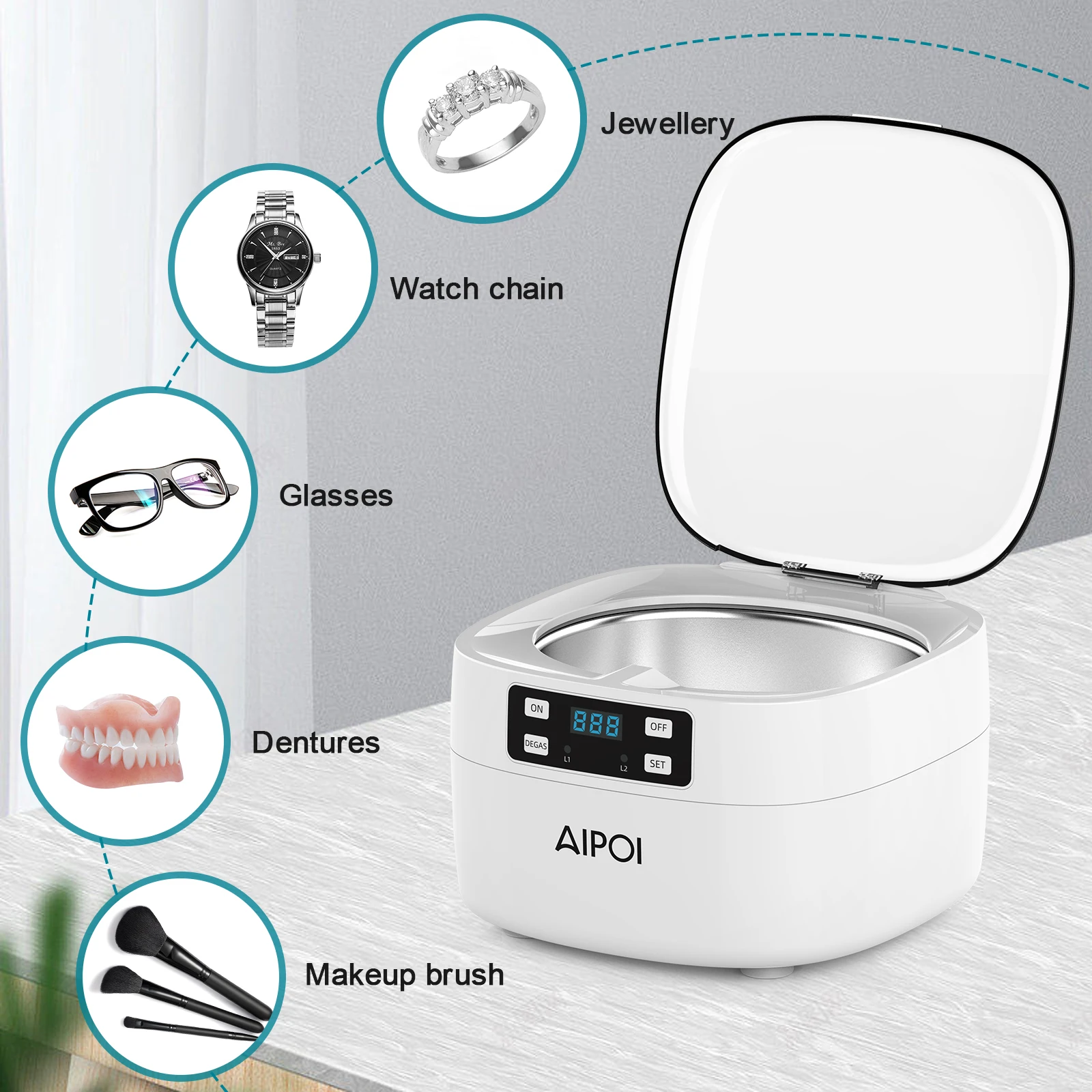 AIPOI 750 ml Ultrasonic Cleaner Jewelry Watch Glasses Ring Ultrasound Cleaning MachineBath Machine Home Appliances