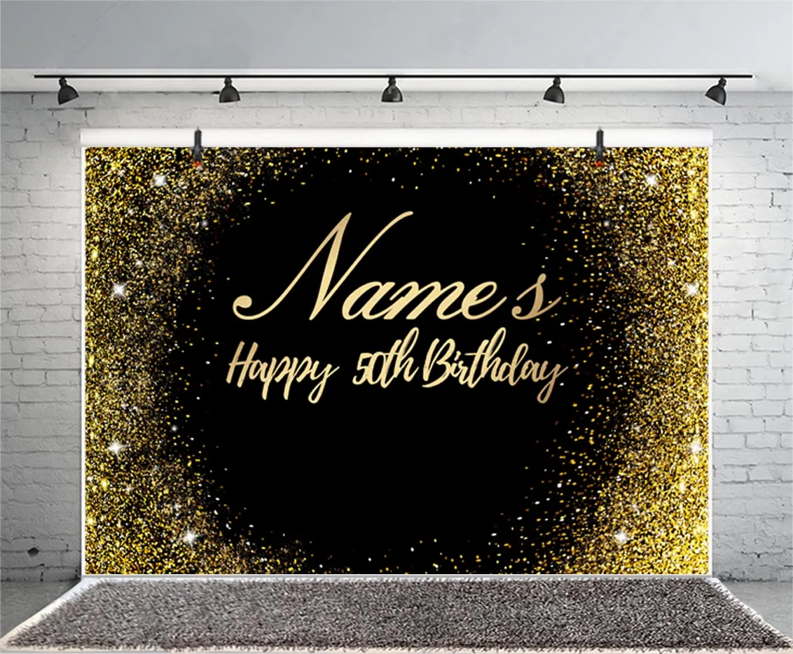 Custom Name Age Birthday Party Backdrop Baby Shower Kids Gold Glitter Diy Photo Background Photocall Prop Decoration Banner