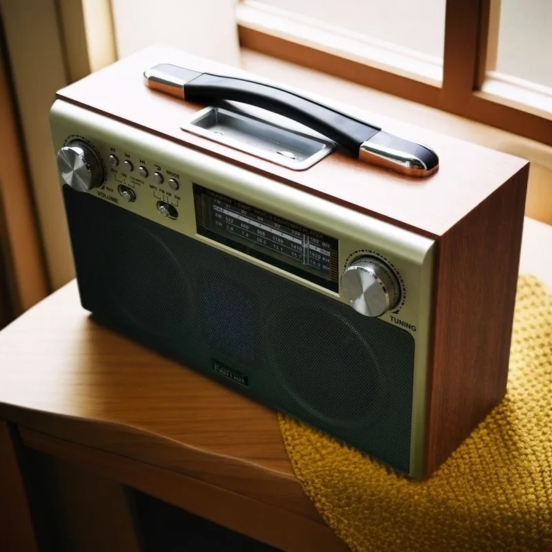 Bi-channel stereo radio desktop FM medium-wave short-wave charging Bluetooth speaker plug-in stereo wooden box