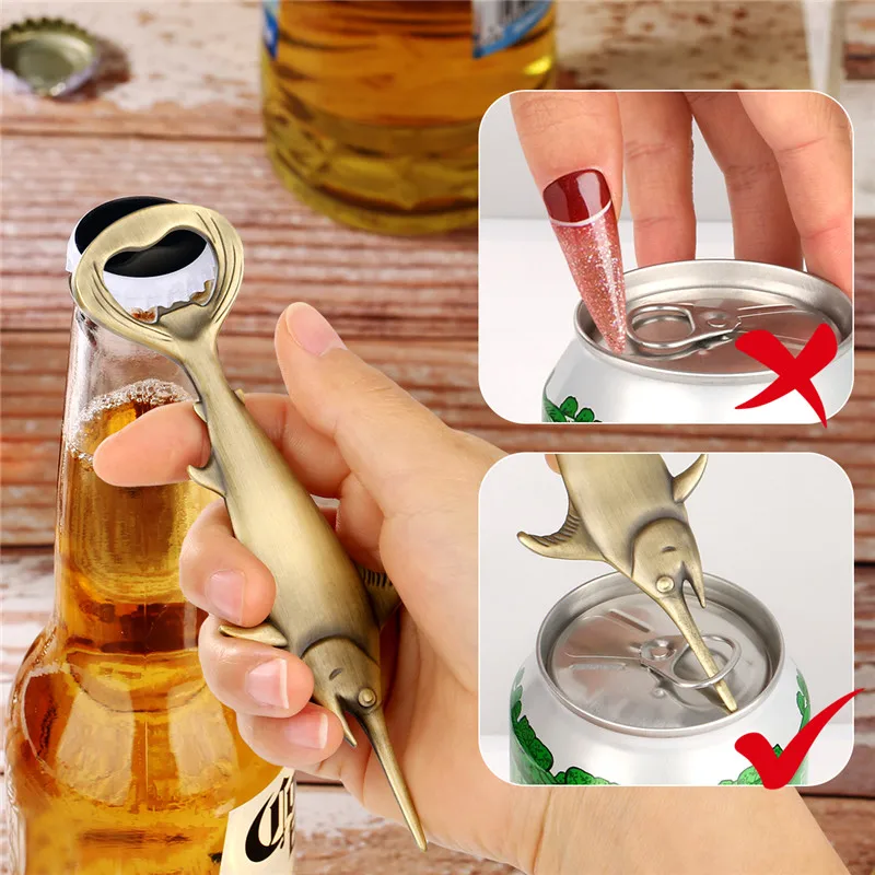 Portable Metal Beer Opener Fish Swordfish Shape Bottle Opener Kitchen Bar Accessory Wedding Party Present Set with Bag