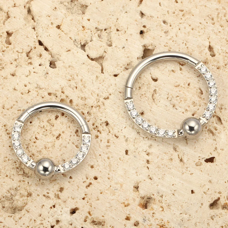 ASTM F136 Titanium CZ Clicker Septum Nose Ring Piercing Daith Earring Hoop Front Facing Hinged Segment Luxury Body Jewelry New