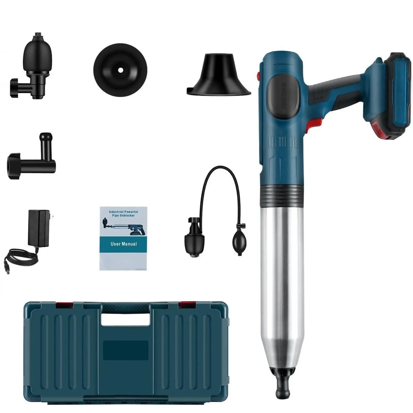 

Toilet Plunger, Powerful Drain Unblocker, Stainless Steel Cleaner, Multi-Head, Bathroom & Kitchen Clog Remover