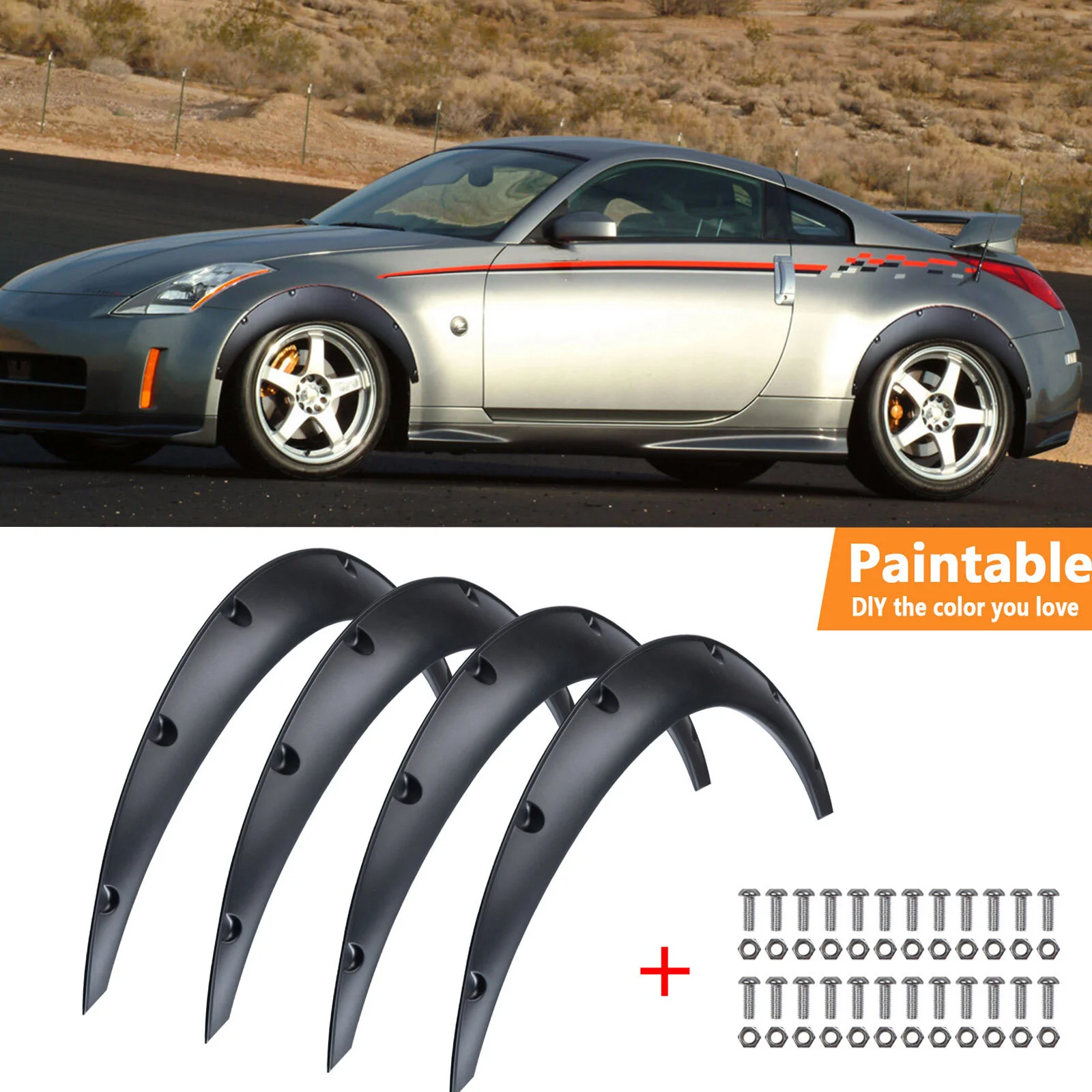 

4 шт., матовые расширители крыльев, очень широкий брызговик 35 дюймов для Nissan 350Z 2004 г.