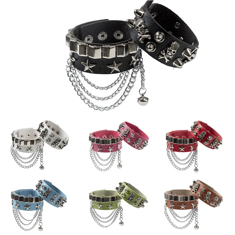 Punk Rock and roll Retro Gothic Simple Fashion Individuality Skull Rivet Five-pointed star Wristband Couple Bracelet