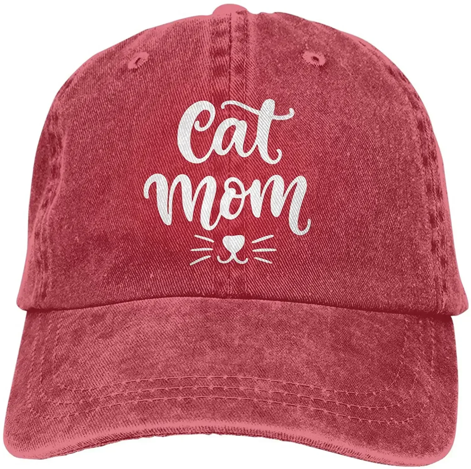 

Cat Mom Hats Adjustable Mom Hat Washed Distressed Cotton Baseball Cap Headwear for Women Red Hats