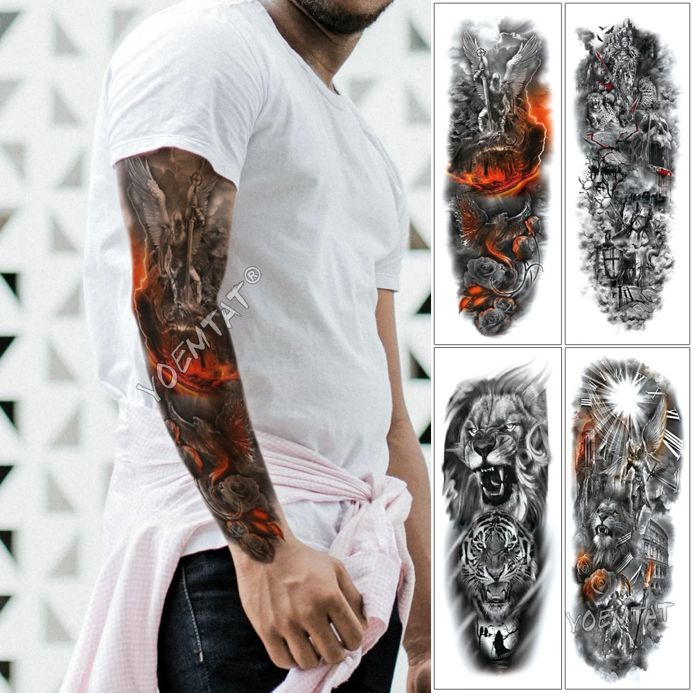 Transfer Tattoo Semi Permanent Tattoo Sleeve Gomette Tato Demon Angel Wings Feather Eagle Rose Lightning Man Woman Glitter Tatu