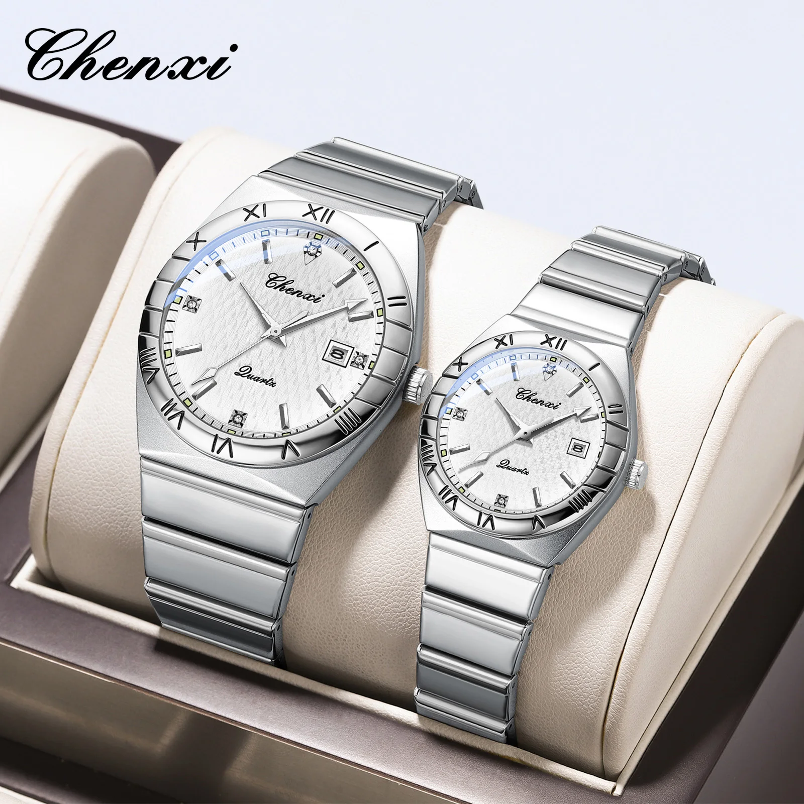 Couple Watch Women And Men Fashion Luxury Diamond Dial Date Original Watches Set Lover Gift Calendar Quartz Wristwatch