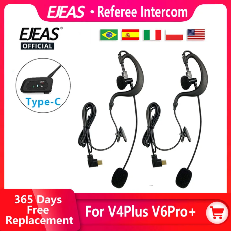 Headset, geeignet für EJEAS V4C Plus/V6C Pro+/V4 Plus/V6 Pro+ Motorradhelm-Kopfhörer, Typ-C-Schnittstelle, Schiedsrichter-Headset