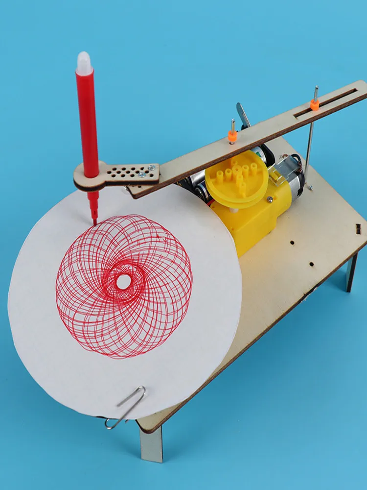 Kit de Plotter eléctrico de madera ensamblado creativo para niños, modelo de pintura automática, Robot de dibujo, ciencia, experimento de física,