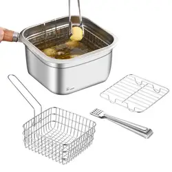Camping Pot Set Portable Picnic 2.5L Deep Fryer Pot Stainless Steel Cookware Set Frying Pan Cooking Steamer Camping Accessory