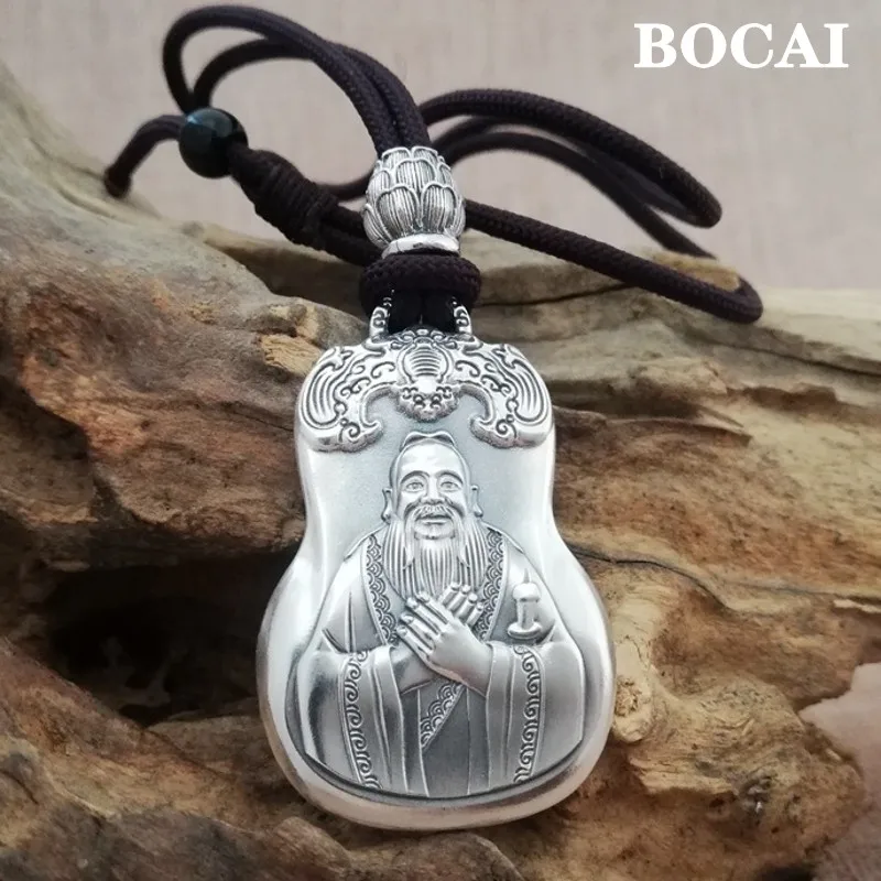 

BOCAI New Real Solid S999 Silver Master Table Confucius Pendant for Man Student Personality Jewelry