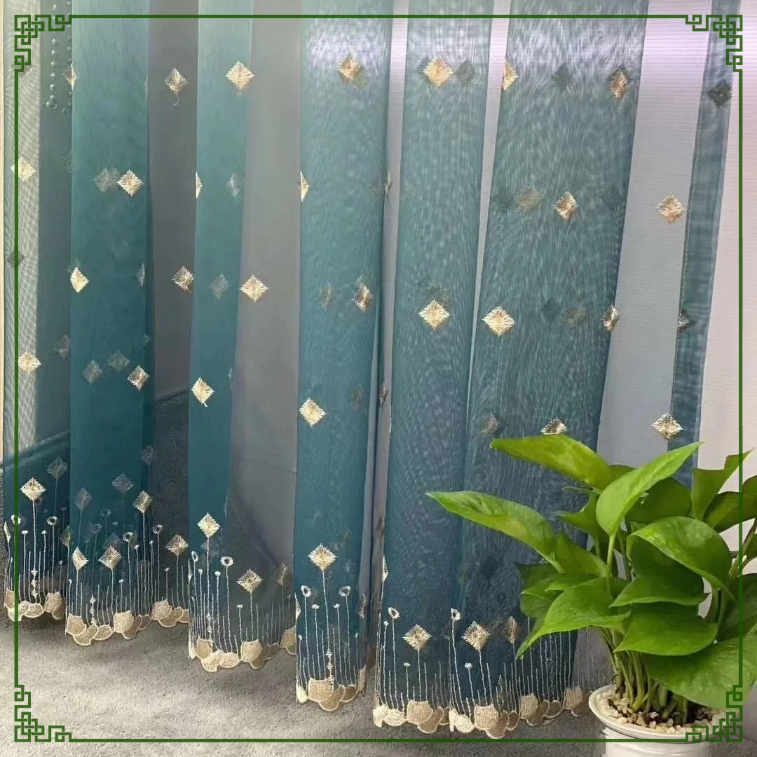 Rod Pocket Style Modern Minimalist European New Arrivals 1PC Diamond Grid Printed Embroidered Window Screen