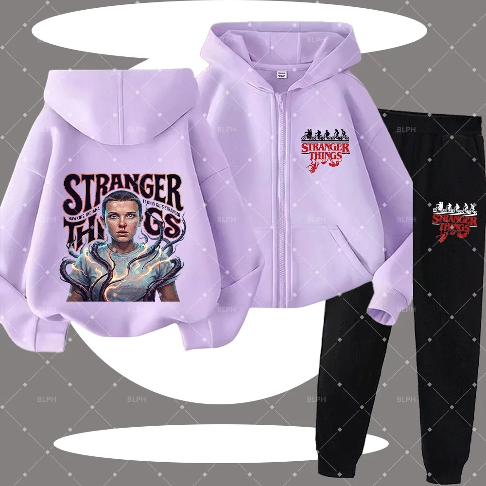 

Kids Stranger Things Zip-Up Hoodie Set with Unique Design Inspired by Hawkins, Indiana, Perfect for Fans