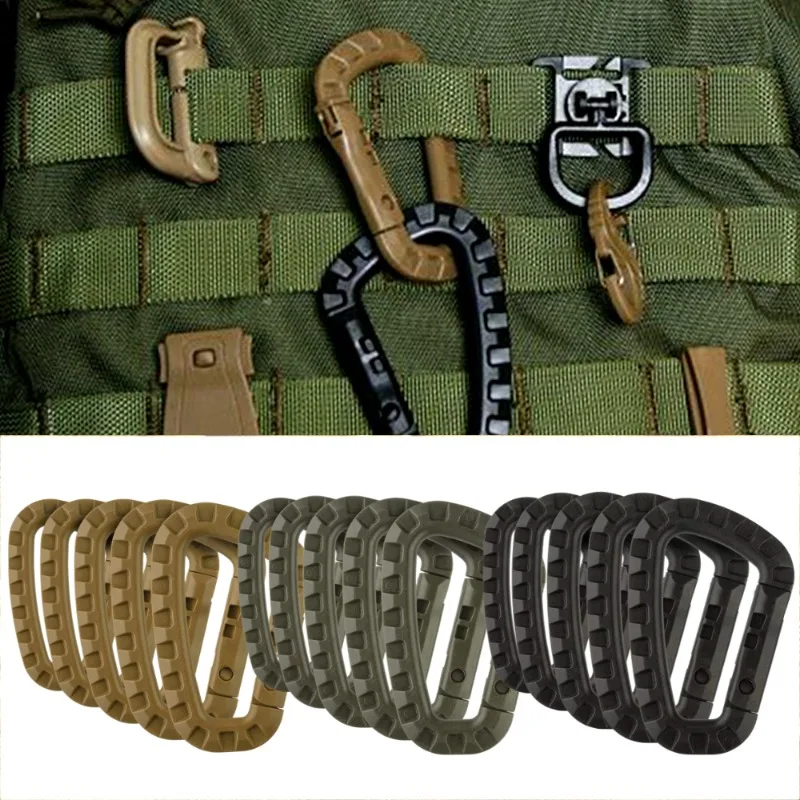 5 個の戦術的な 3.5 インチプラスチックカラビナクリップキーホルダー D 字型ハードスプリングスナップフックアウトドアキャンプハイキング EDC ツール