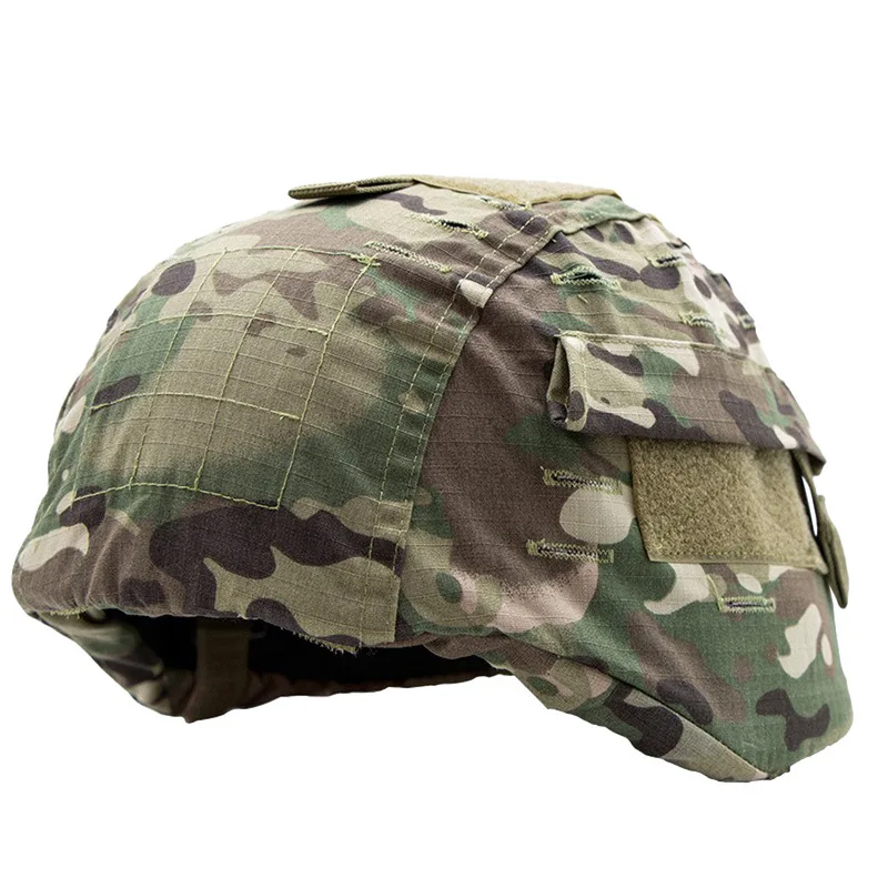 MICH2000 Tactical Helmet Cover CP Camouflage Camo Wrap with Rear Counterweight Pouch Hook Loop Panels Outdoor Helmet Accessory