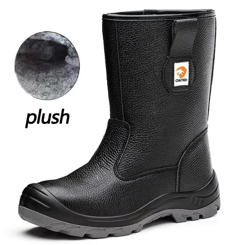 Waterdichte halfhoge laarzen Veiligheidsschoenen voor heren Werk leren laarzen Anti-smash Anti-lek Industriële schoenen Beschermende laarzen Koeienhuid