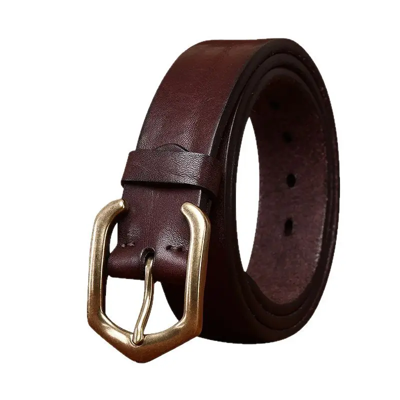

100-130cm High-end Copper Buckle Thickened Wild Cowhide Belt for Men High Quality 3.8cm Wide Top-grain Genuine Leather Belts