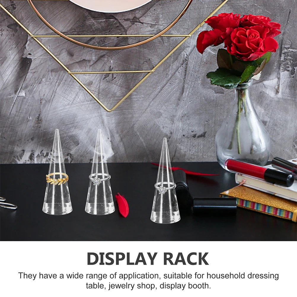 

4pcs Acrylic Ring Display Rack Cone Shaped Jewelry Organizer Stand For Home Shop Lightweight Portable Scratch-Resistant Ring