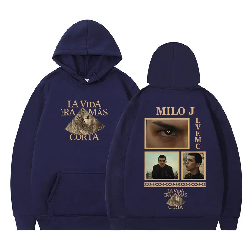 Rapper Milo J La Vida Era Mas Corta Album Grafik-Hoodie für Männer und Frauen Harajuku Pullover Langarm Dick Hip-Hop Locker Sitzender Sweatshirt – Detail 5