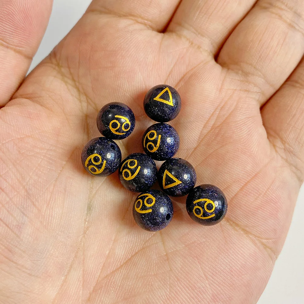 5PCS 12 Constellation Zodiac Stone Beads Natural Stone Blue Sandstone Red Agates Charms For DIY Craft Jewelry Making Accessories