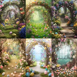 Easter Fantasy Theme Background Green Arches Path Colorful Eggs Party Decoration Children Portrait Gift Banner Shooting Prop