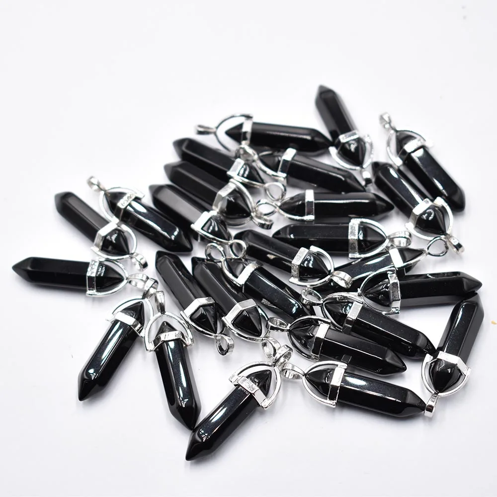 Modische schwarze Glaskristall-Säulenanhänger & Halsketten zur Schmuckherstellung, Charm-Pendel-Accessoire, 30 Stück/Los, Großhandel, versandkostenfrei. – Detail 2